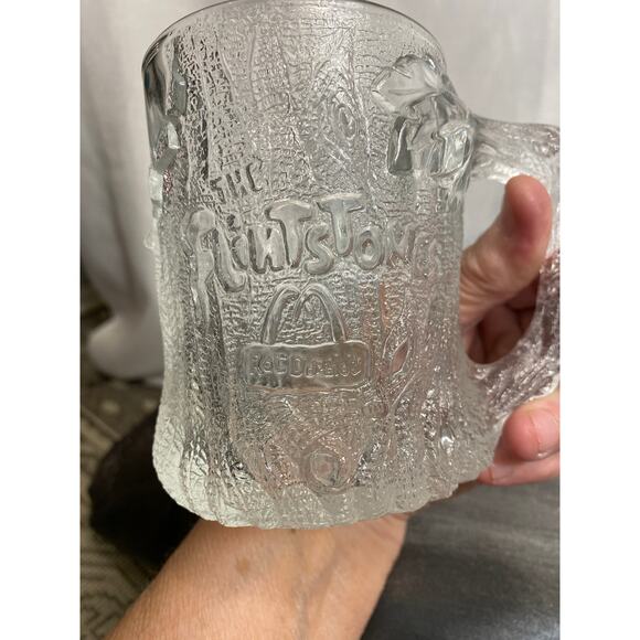 Set of 2 clear glass Flintstones "Roc McDonald" Mugs 1993 McD,Inc. 2 designs EUC - Picture 6 of 16
